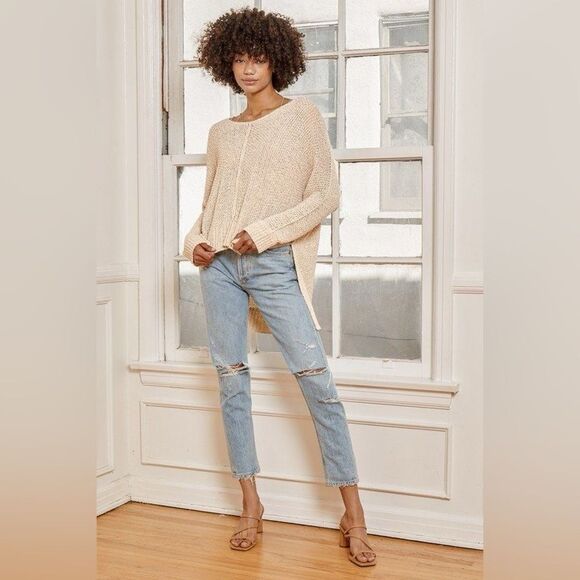 Lulus Write Me a Poem Beige Loose Knit Oversized Beachy Sweater Size Small - Picture 3 of 13